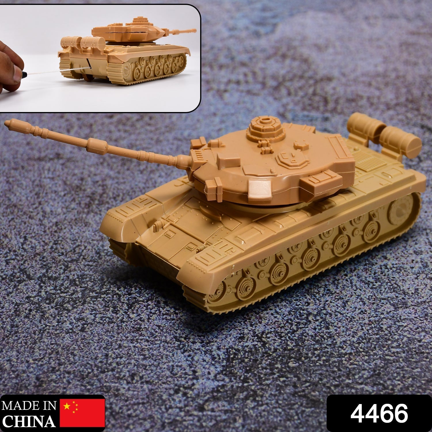 Army tank toy with pull back feature, close-up view Army tank toy with pull back feature, close-up view